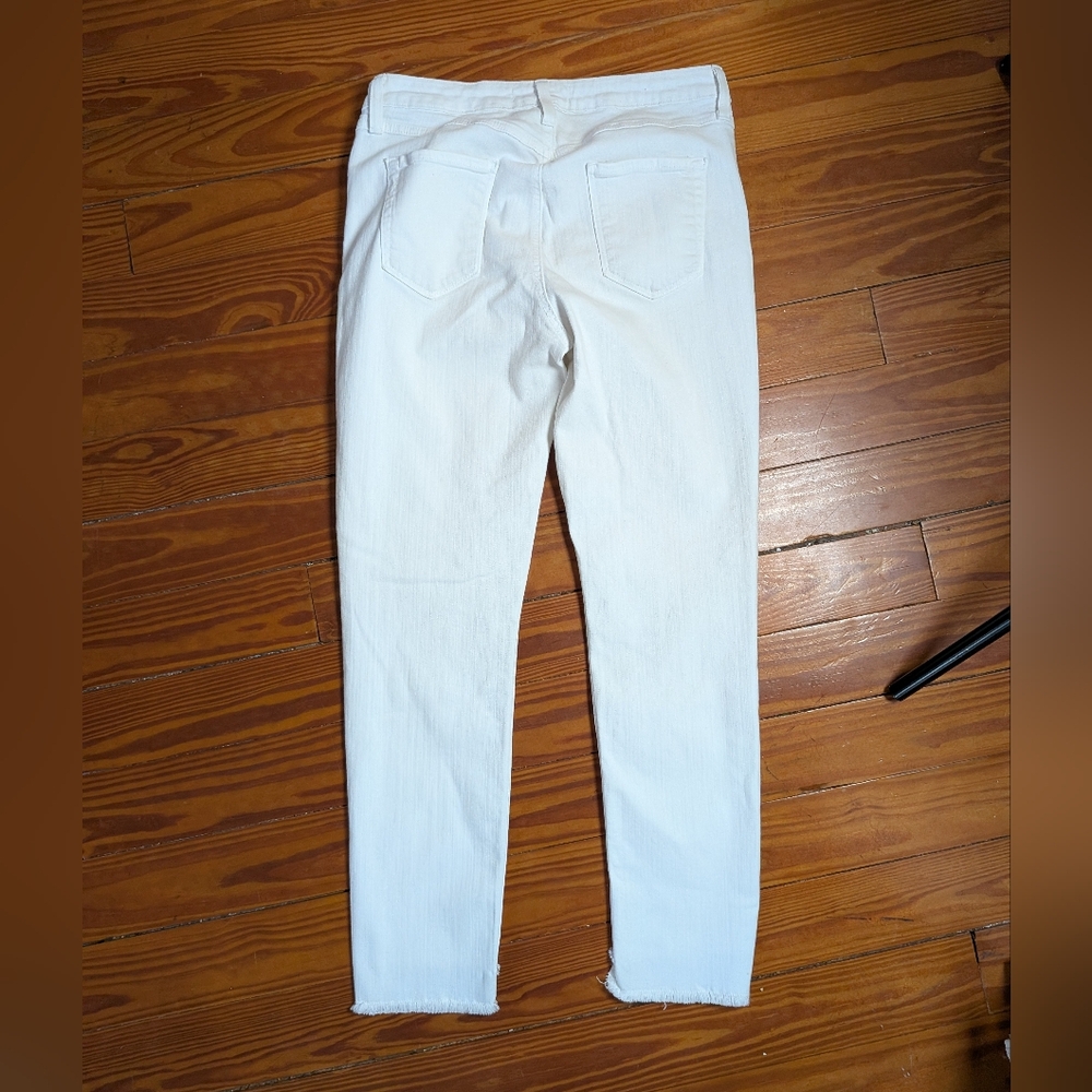 Just Black Denim White Skinny Jeans Size 31 Mid Rise Stretch Raw Hem Ankle - Picture 4 of 4
